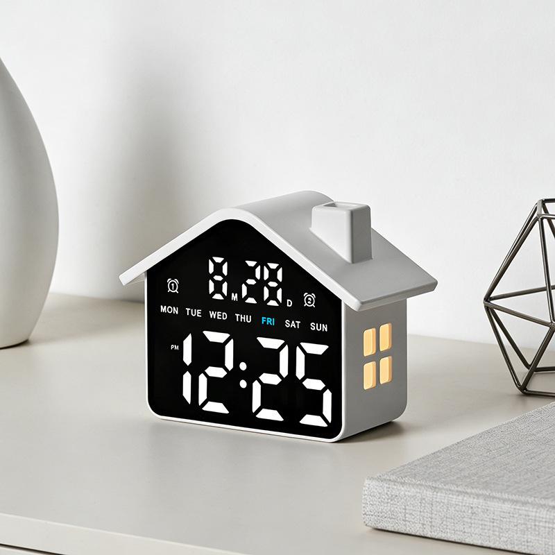 LED Digitaler Wecker Haus Sprachsteuerung Datum Woche Helligkeitsregelung Elektronische Tischuhr mit Nachtlicht 12/24H