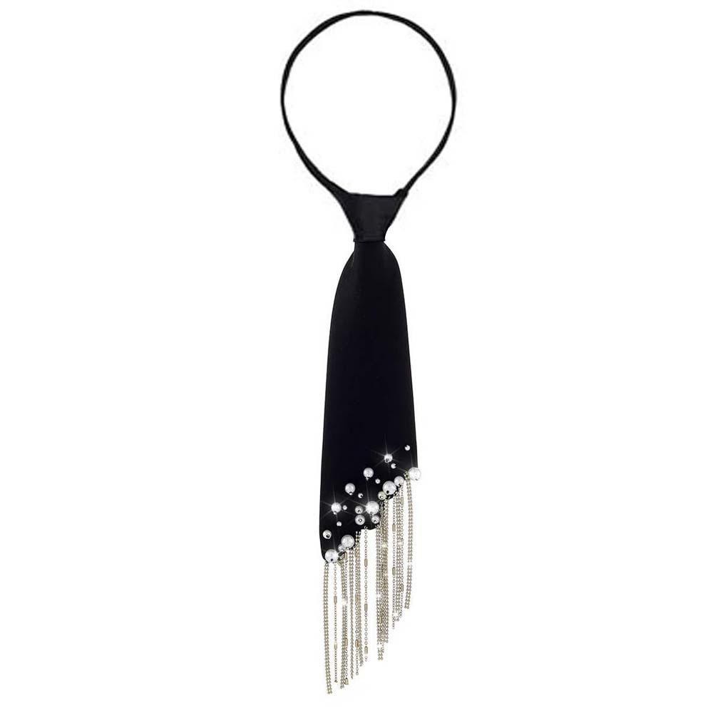 Black Pearls Tie Tassels Decoration Shirt Tie Temperament Hand-beaded Long Necktie  Kids