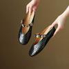Krazing Pot Cow Skin Mules Round Toe Size 42 Low Heels Slip on Light Shoes Increased Hollow Style Autumn Pumps