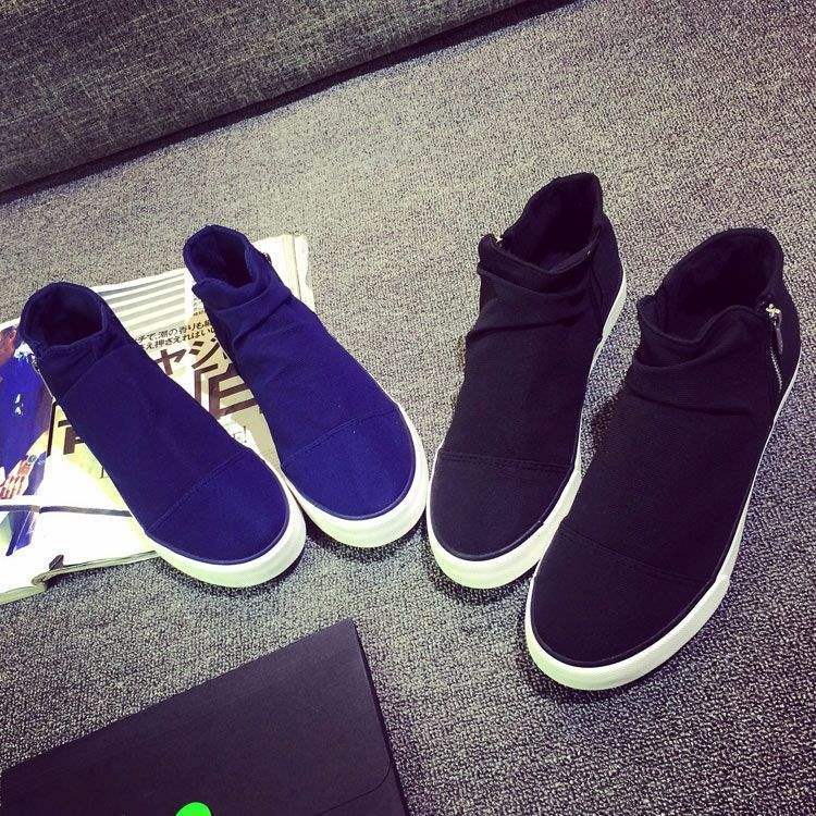 Boys Board Shoes Korean Version of High-top Espadrilles Side Zipper Foot Cover Black Teen Tide Student Winter Velvet Cotton Shoes