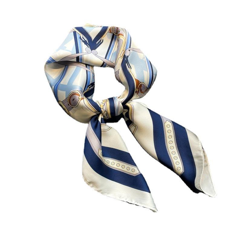 Luxury Chain Small Square Scarf 70Cm Imitation Silk Scarf Women'S Season Travel Decoration Scarf Shawl Silk Scarf