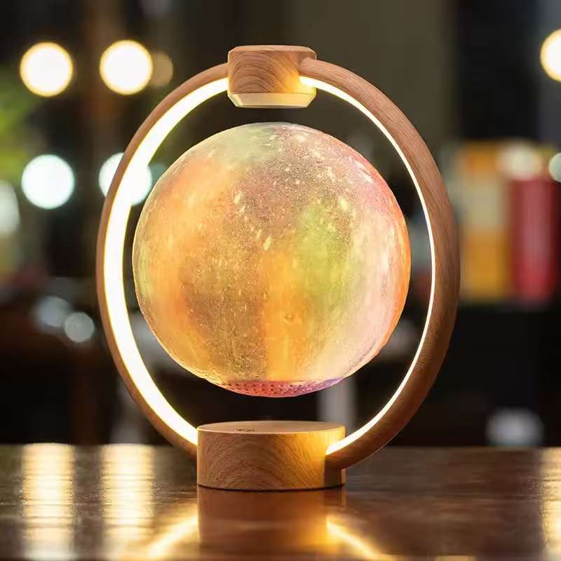 Lâmpada da Lua de Levitação Magnética com Rotação de 360 Graus, Alto-falante Bluetooth, Subwoofer Sem Fio, 7 Cores, Caixa de Som Flutuante Suspensa