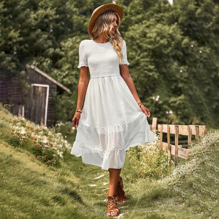 Elegant Slim A Line Swing Dress for Women Large Size Spring Summer O Neck