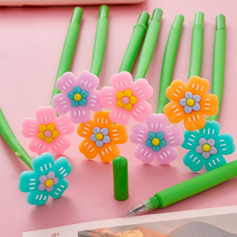 

4Pcs Creative Cute Simulation Plant Flower Soft Silicone Gel Pen Small Flower Silicone Rocking Pen Signature Pen 4Pcs