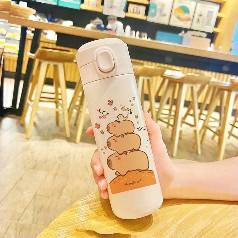 Roztomilá kapybara Izolovaná láhev na vodu 304 Nerezová ocel 420ML Nepropustná Dětský sportovní pohár Kreslený cestovní hrnek Pro studenty Dárek