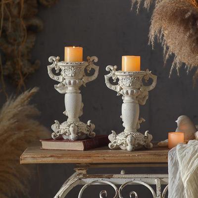 Portavelas Romántico Francés con Ángel y Columna Romana para Decoración de Bodas