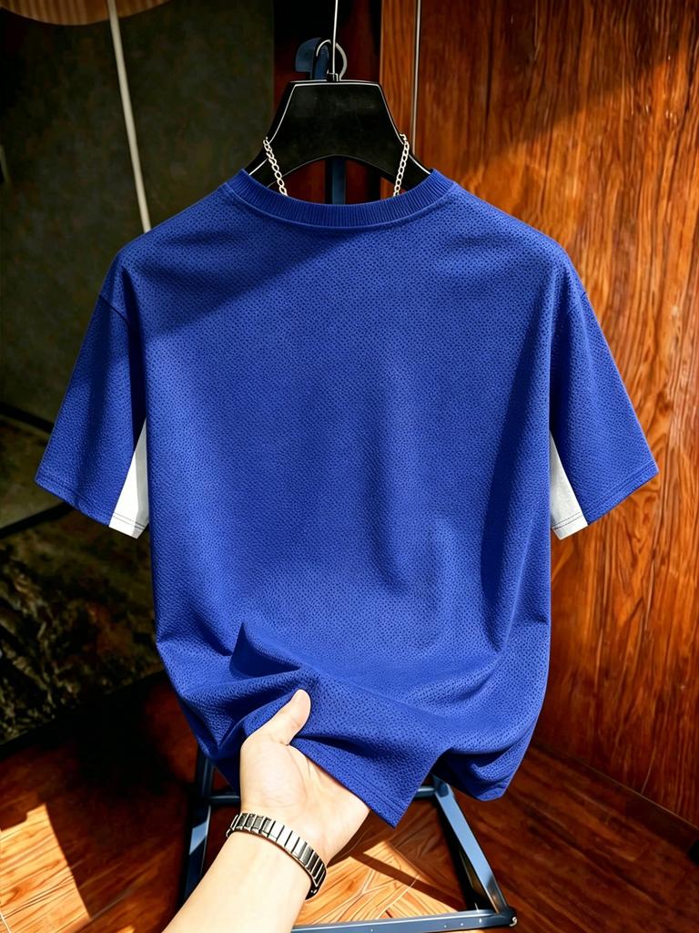 Retro Street Fashion Graphic Tee,American Retro Style Color blocked,Summer,daily leisure,Short Sleeve Round Neck Sports Top