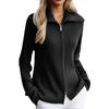 Dames Effen Kleur Revers Rits Lange Mouwen Gebreide Cardigan Trui Jas