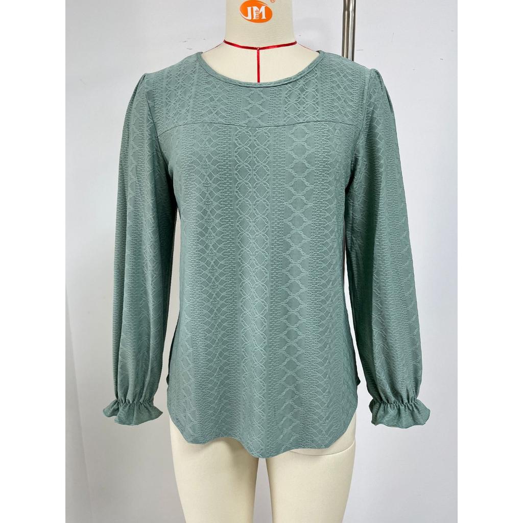 Fall Winter Women's Loose Crew Neck Long Sleeve Patchwork T-shirt Top European American Style Cross-border Casual Wear