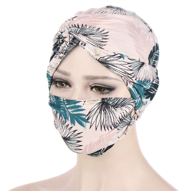 Floral Muslim Turban Hat + Mask Set Sleeping Hat Chemo Hat Wrap Turban for Sun for Protection Light Breathable for Head
