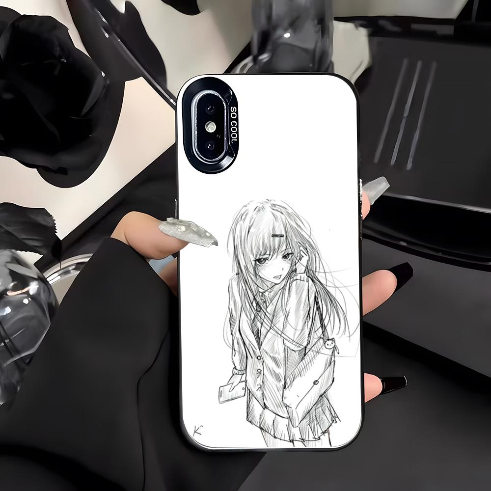 

Sketch Anime Girl Phone Case For IPhone 17 Air 16 E 15 14 Plus 13 12 11 Pro Max Colored Silver Cover iPhone17