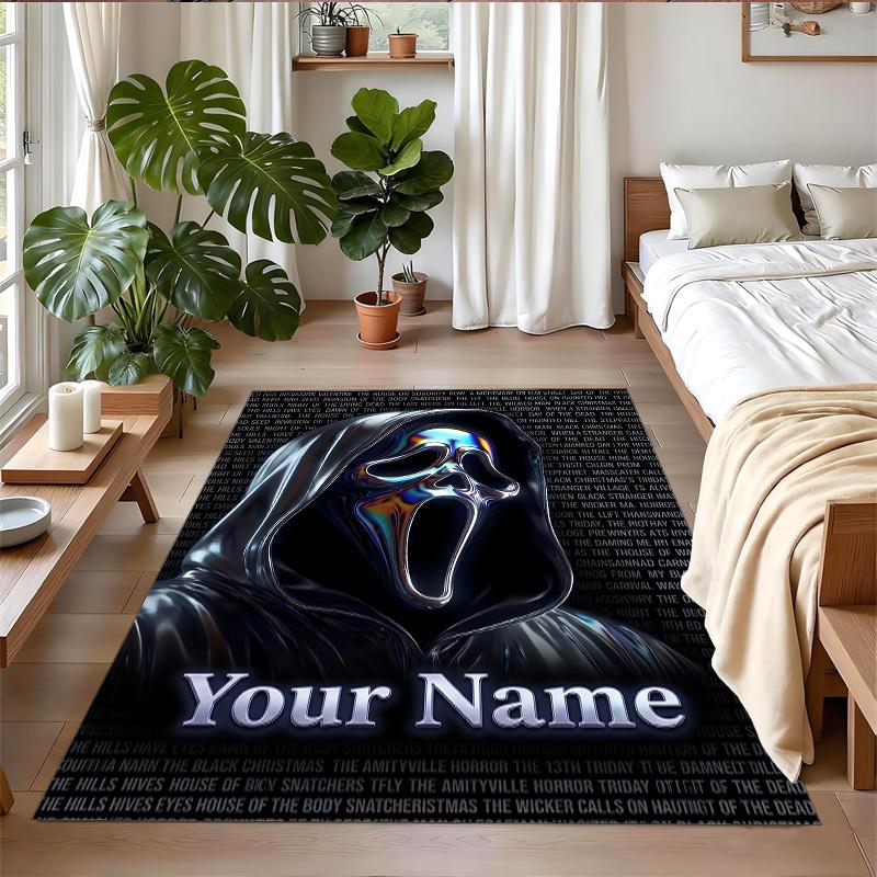 Crystal Velvet Rug Custom Name Text, Soft Non Slip Floor Mat Home DecorScream Ghostface