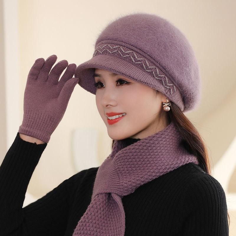 Beret Hat Breathable Elastic New Style Plush Mom Beanie Autumn Winter Women's Thickened Warm Ear Protection Cap Suitable for Outdoor Travel