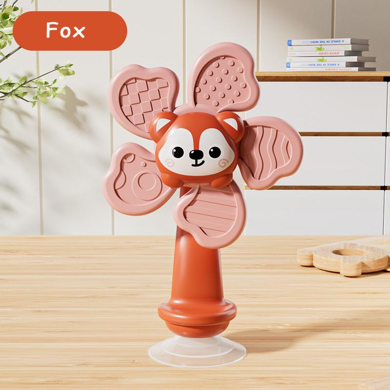 Baby Animal Spinner Toy with Suction Cup Sensory Spinning Rattle, Montessori Early Learning Fidget Toy for Highchair, Car & Bath