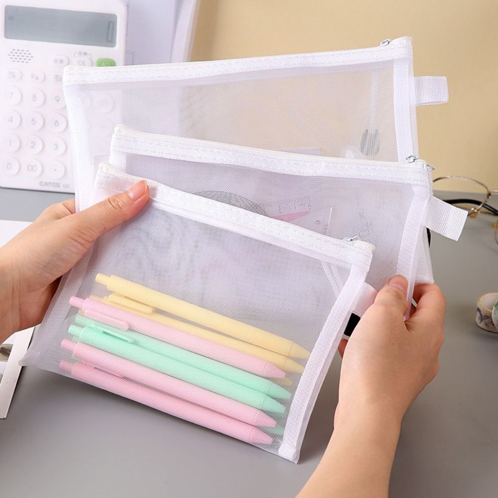 Mesh Pen Bag Nylon Document Bag Office School Supplies Zipper Pencil Case  Stationery