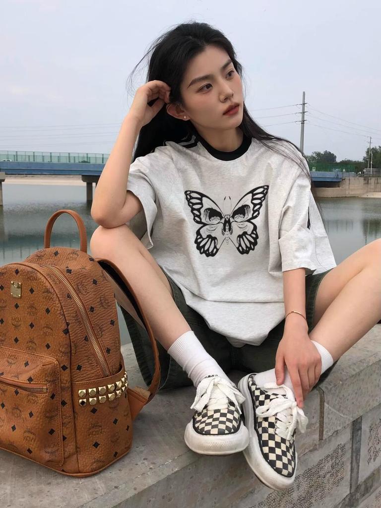 2025 Summer American Striped Loose Fit Women's Cotton Half-Sleeve T-Shirt