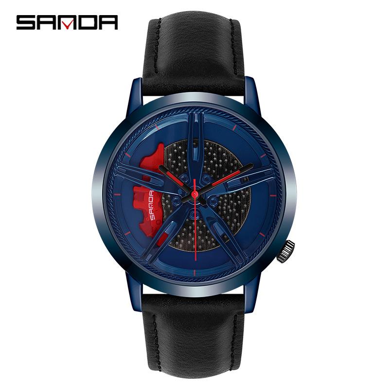 SANDA Modetrend Hohlzifferblatt Herrenuhr Schüler Auto Rad Wasserdicht Konzept Kreative Uhr