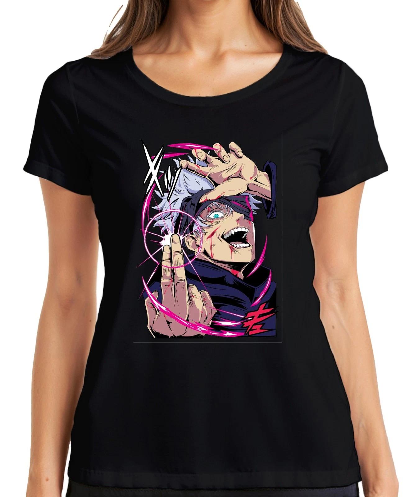 Jujutsu Kaisen Gojo weißes Haar Augenbinde Energiekreis Anime Damen T-Shirt S
