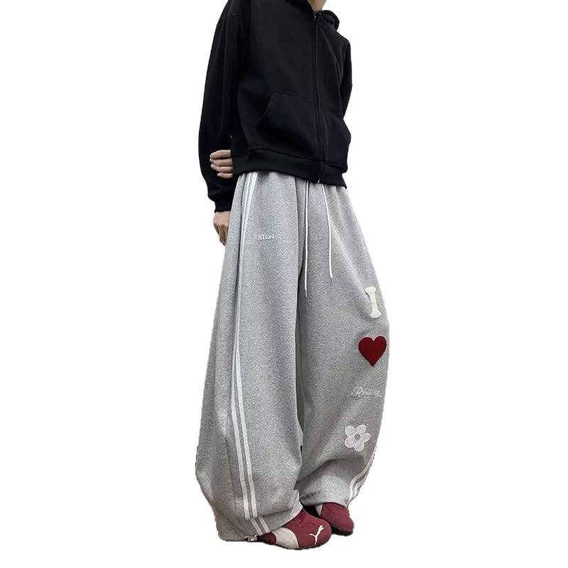 American striped silhouette casual sweatpants men's heavy design sense letter love hip-hop wide-leg couple sports trousers