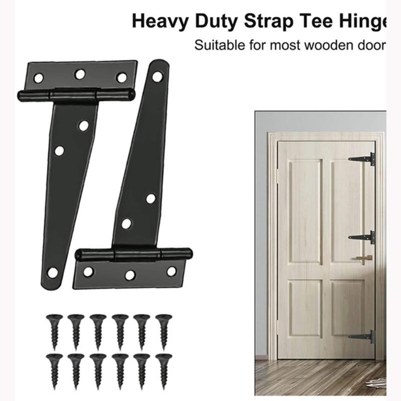 Heavy Duty T Hinges for Wood Door Wrought Iron Gate Hardware Rustproof T Hinges Set Simple Installs for Barns & Sheds