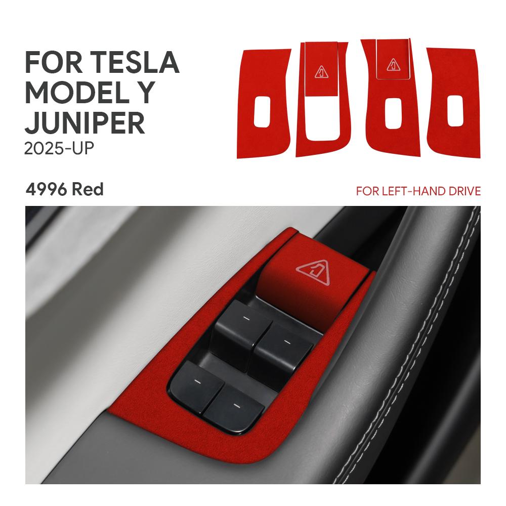 Italienische Oberseite Wildleder-Zieraufkleber LHD RHD Für Tesla Model Y Juniper 2025 2026-Up Fensterheber-Schalter Auto-Innenzubehör