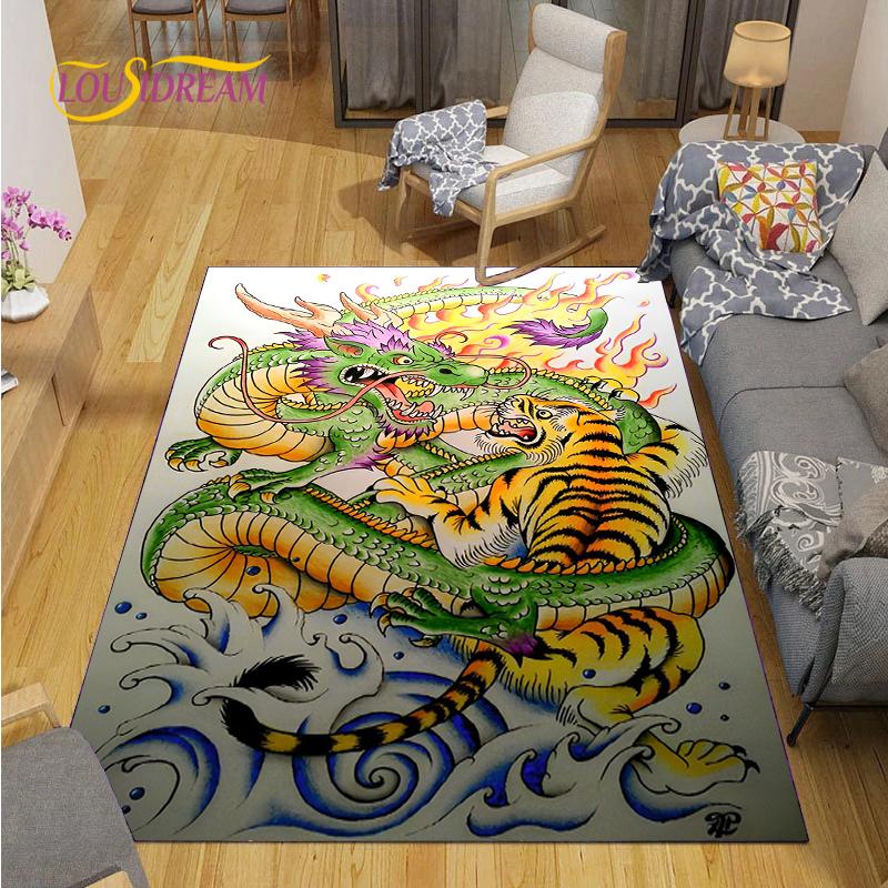 Alfombra Dragon and Tiger Fight Carpet Living Room Sofa Coffee Table Door Bedroom Rug Kitchen Kid Anti-slip Floor Mat Home Decor