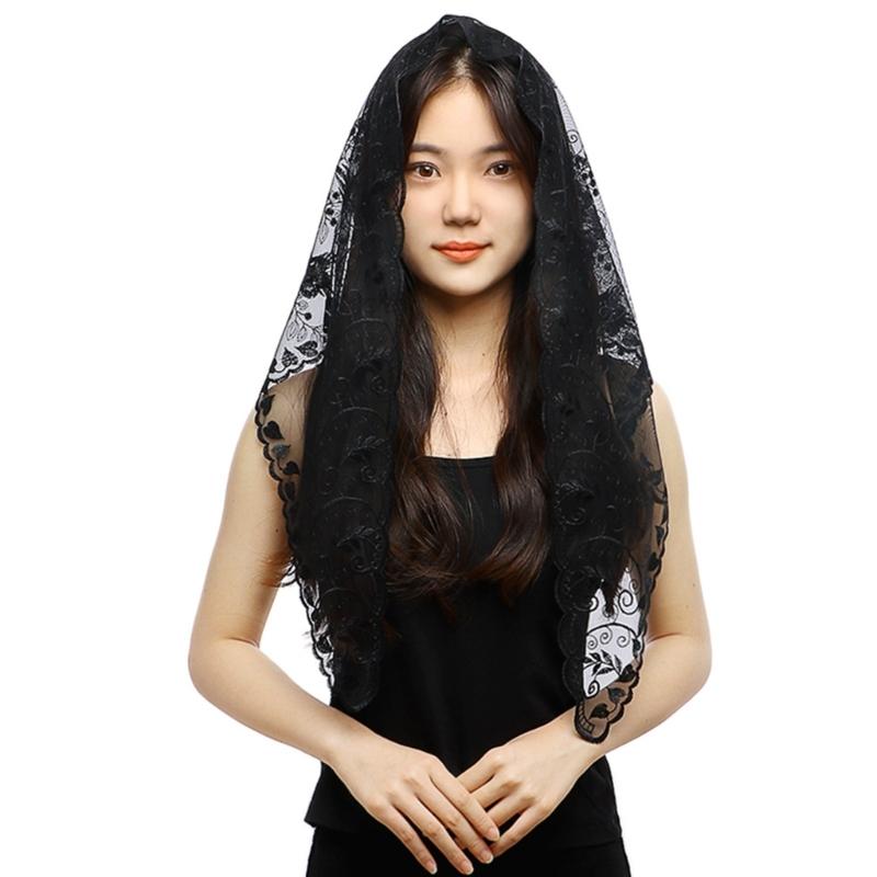 Lace Floral Scarf Headcovering Scarf Floral HeadScarf Summer Hijab Woman Floral Print Scarf Lace Triangle Scarf