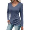Women's Loose Fashion Solid Colour Long Sleeve Top Button Detail Knitted Multi Stretch Comfort T Shirt