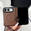 Luxury Plain Leather Magnetic Case for IPhone Ultra with Ring Holder Stand Hinge Protection Shockproof for Magsafe Phone Cover