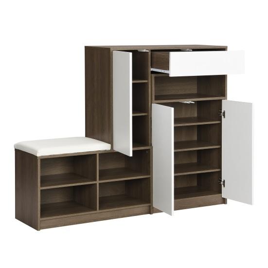 Shoe Storage Bench & Shoe Cabinet, Multifunctional Shoe Rack with Upholstered Seat, Versatile Shoe Storage Solution with Adjustable Shelves for The
