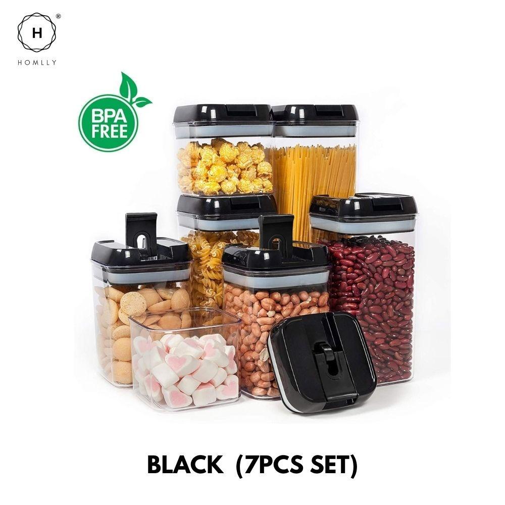 Homlly Uno 7 pieces BPA Free Air Tight Food Cookie Storage Cereal  Plastic Containers Set (Free Label Stickers)