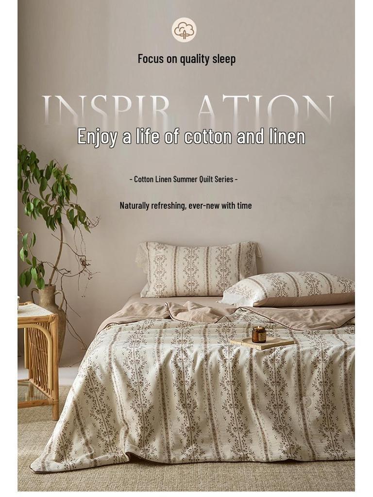 2026 Spring/Summer French Chic Cotton Linen Cooling Quilt for Dorms and Homes