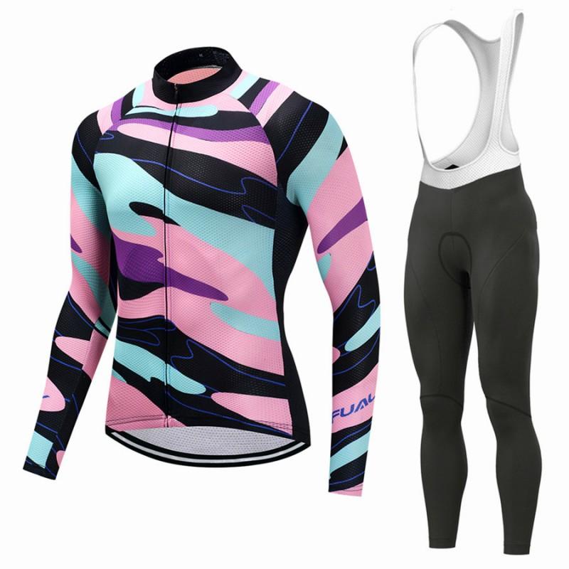 Mens Long Sleeve Cycling Jersey Set Breathable Quick Dry Bike Riding Sportswear