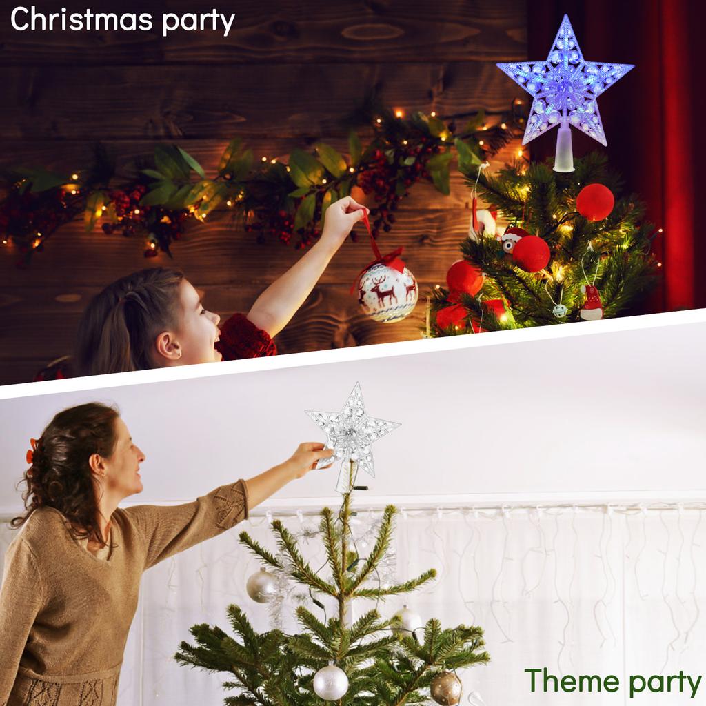 1Pcs Xmas Tree Topper Light Star Shaped LED Lamp Reusable Plastic Christmas Tree Decor for Festive Home Party Decoration