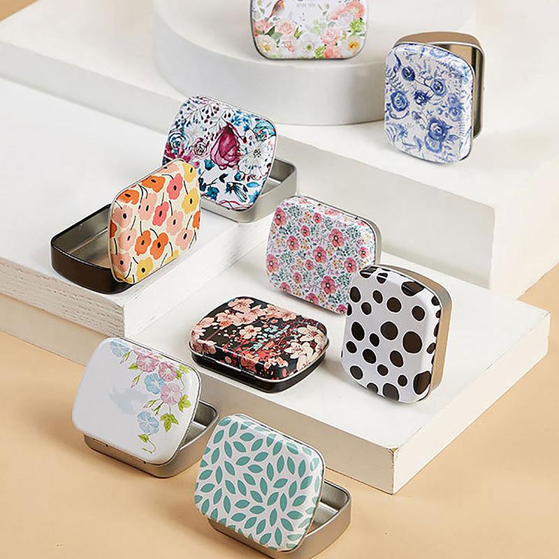 Mini Tin Box With Lid Portable Colorful Sealed Jar Rectangular Tinplate Cases Candy Pill Jewelry Storage Box Container Cans