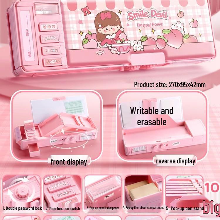 

«Синий многофункциональный пенал с кодовым замком для мальчиков - черный технический дизайн»