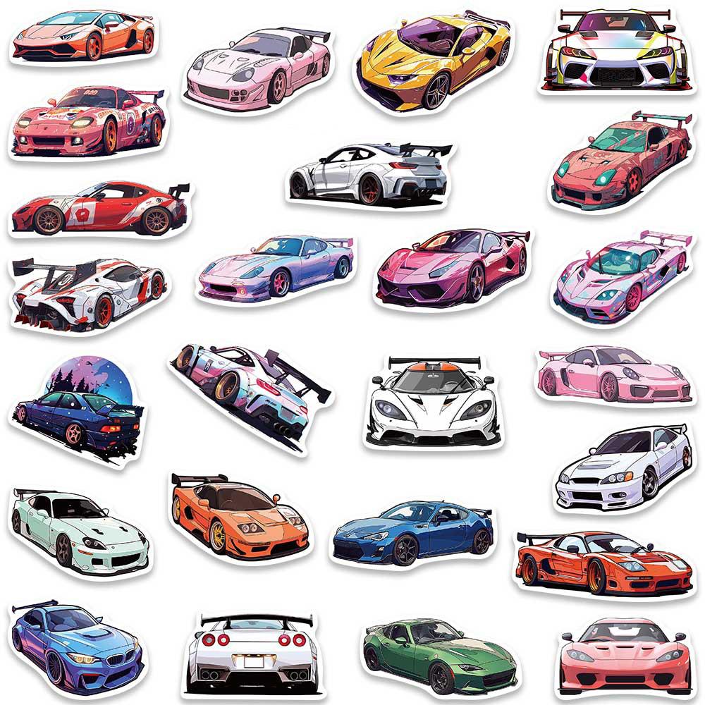 10 30 50 100Pcs Retrofit Racing Sports Car Waterproof Stickers Cartoon Graffiti Decals Kids Toy Luggage Laptop Bike Car Sticker