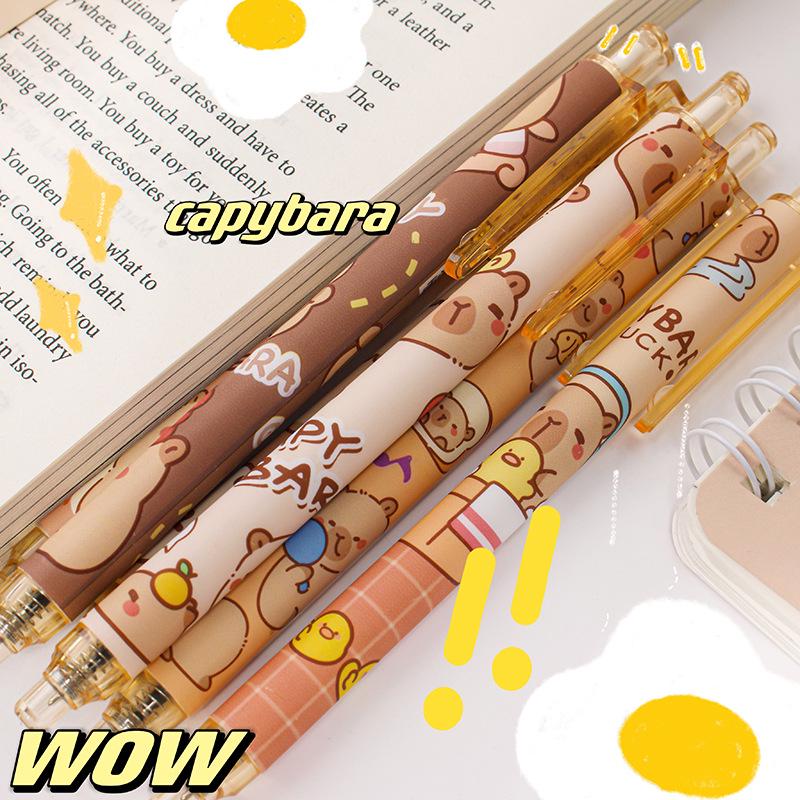 Smooth Writing Capybara Click Gel Pen, Black Ink, Cute Guinea Pig Design, Non-Stick Press, Perfect for Students