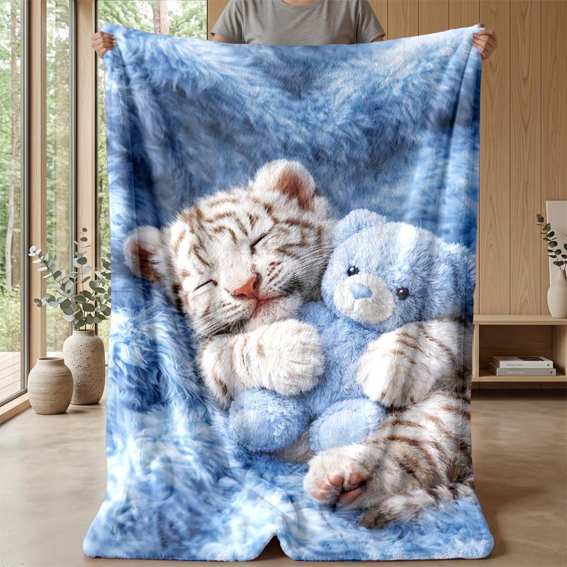 Teddy with Roses and Hearts Theme blanket Lightweight Warm Flannel Blanket Decorative Throw Blanket for Home Decoration