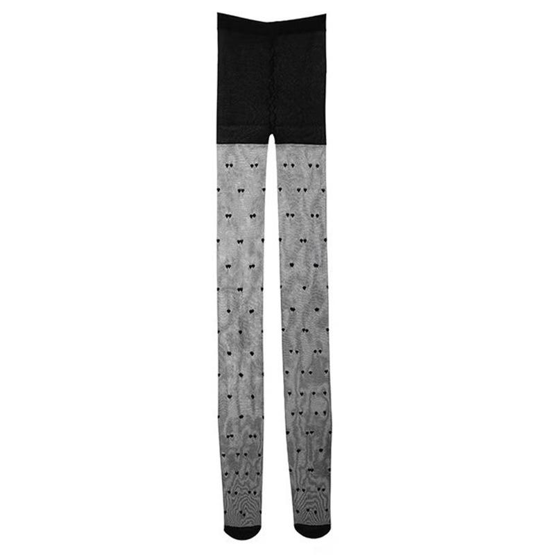 New spring and summer ultra-thin white stockings jk jacquard love stockings meat-through lace sexy pantyhose black silk