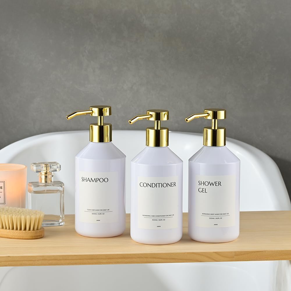 Shampoo and Conditioner Dispenser Set of 3 for Wall Mount,16.9 fl oz Drill Free Shower Soap Bottles with Labels,Refillable Body Wash Dispensers for