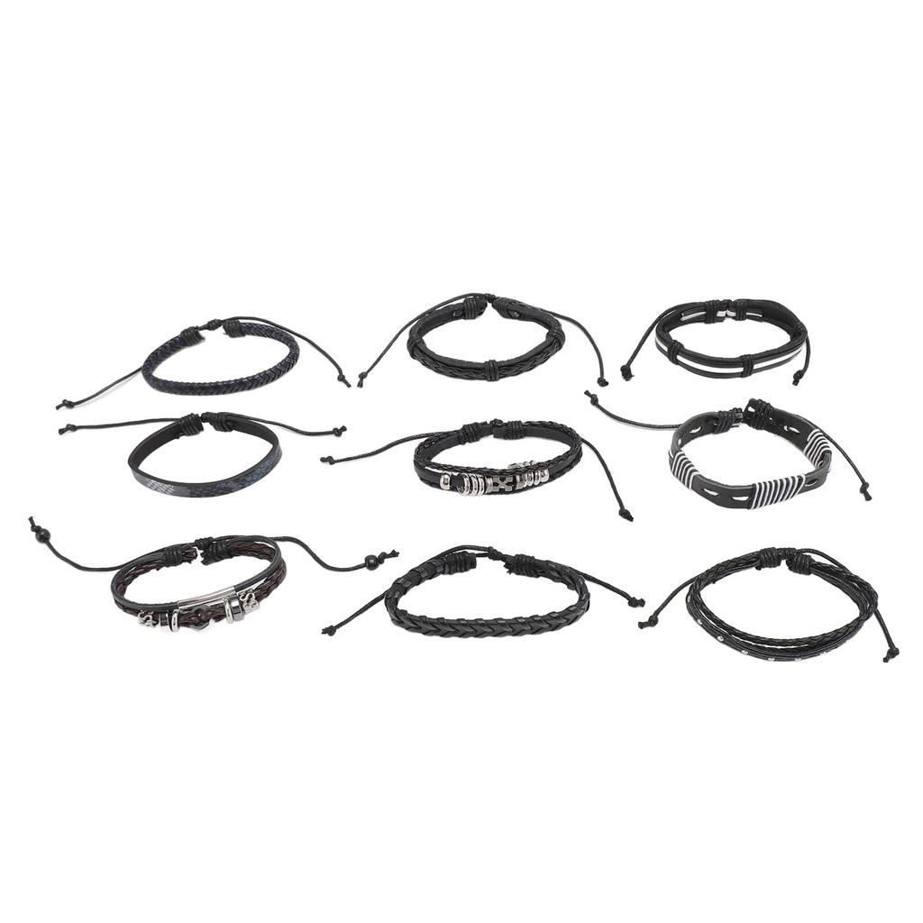9pcs Braided PU Leather Bracelets for Men Women Vintage Multi Layer Easy Matching Woven Cuff Wrap Bracelets