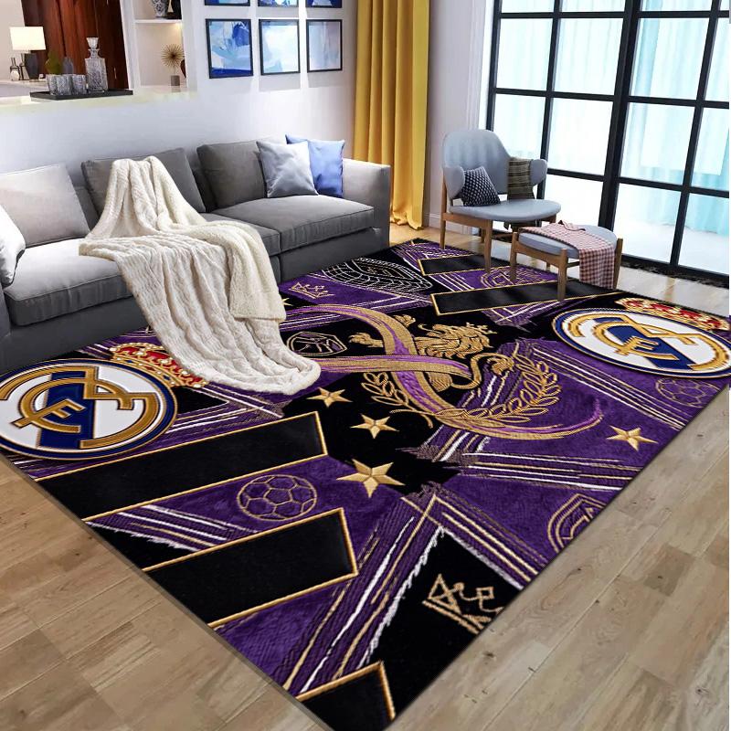 Real Madrid Football Pattern Rug, Indoor/Outdoor Mat, for Picnic, Gameroom, Bedroom, Office, Living Room, Home Decor Carpet, Birthday Gift