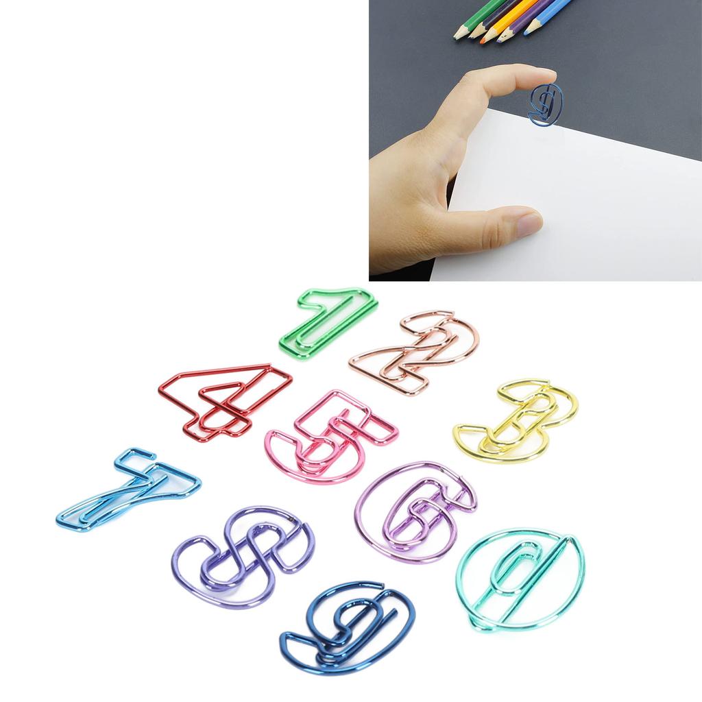 10pcs Electroplated Number Shaped Paper Clips Multicolor Creative Paper Clips  Office Stationery
