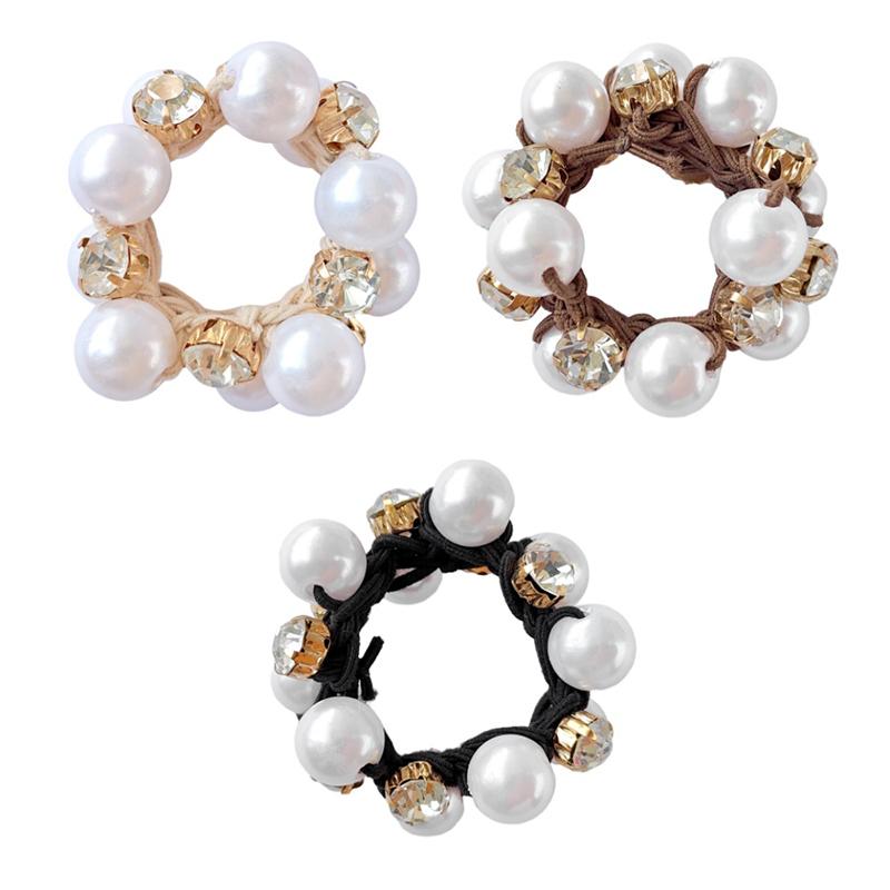 1pc/3pcs Fashion Hair Accessories Women's Pearl Hair Rope Coiled Hair Versatile Ponytail Ring Elastic Water Diamond Leather Band