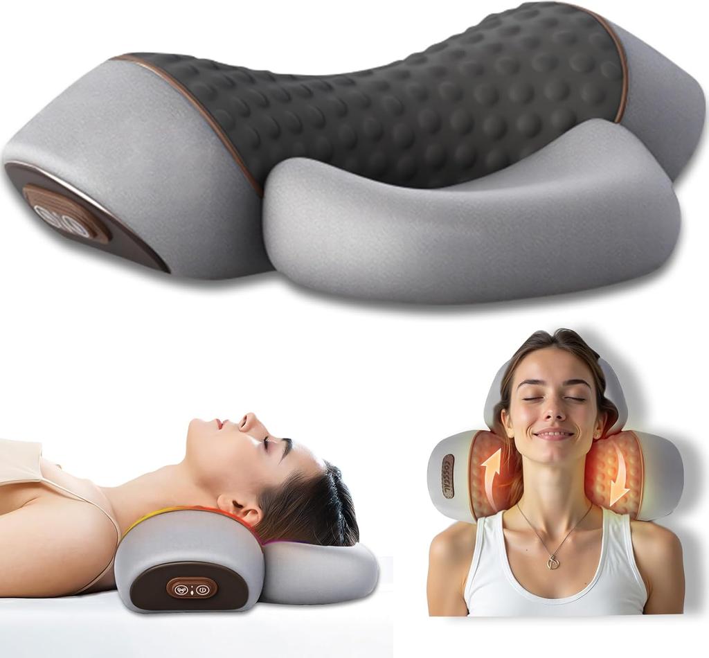 Electric Neck Massager with Heat, 3-in-1 Relaxation Pillow for Neck, Neck Traction, Shoulder Corrector for Pain Relief, Deep Tissue