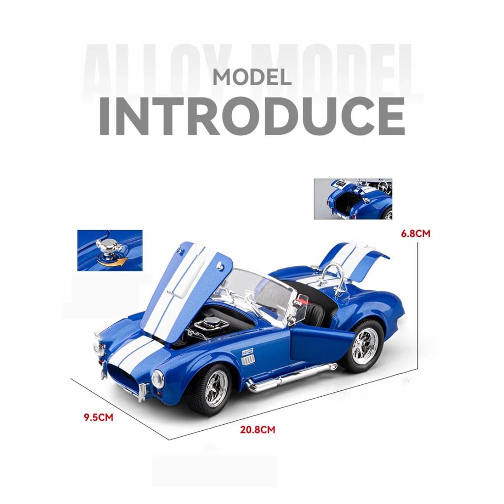 1/22 Ford Shelby Cobra 427 S/C Alloy Roadster Sports Car Model Diecasts Metal Classic Retro Car Vehicles Model Sound Light Kids Gifts