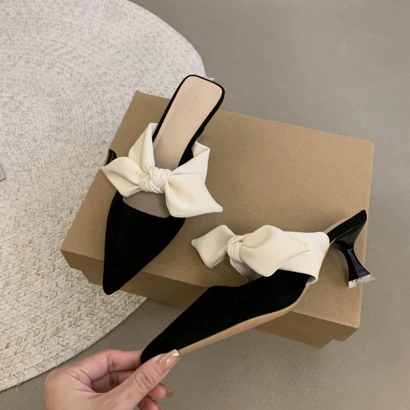 Summer Women Pointed Toe High Heels Sandals Bowknot Fashion Flower Woman Shoes Slingback Woman Slippers