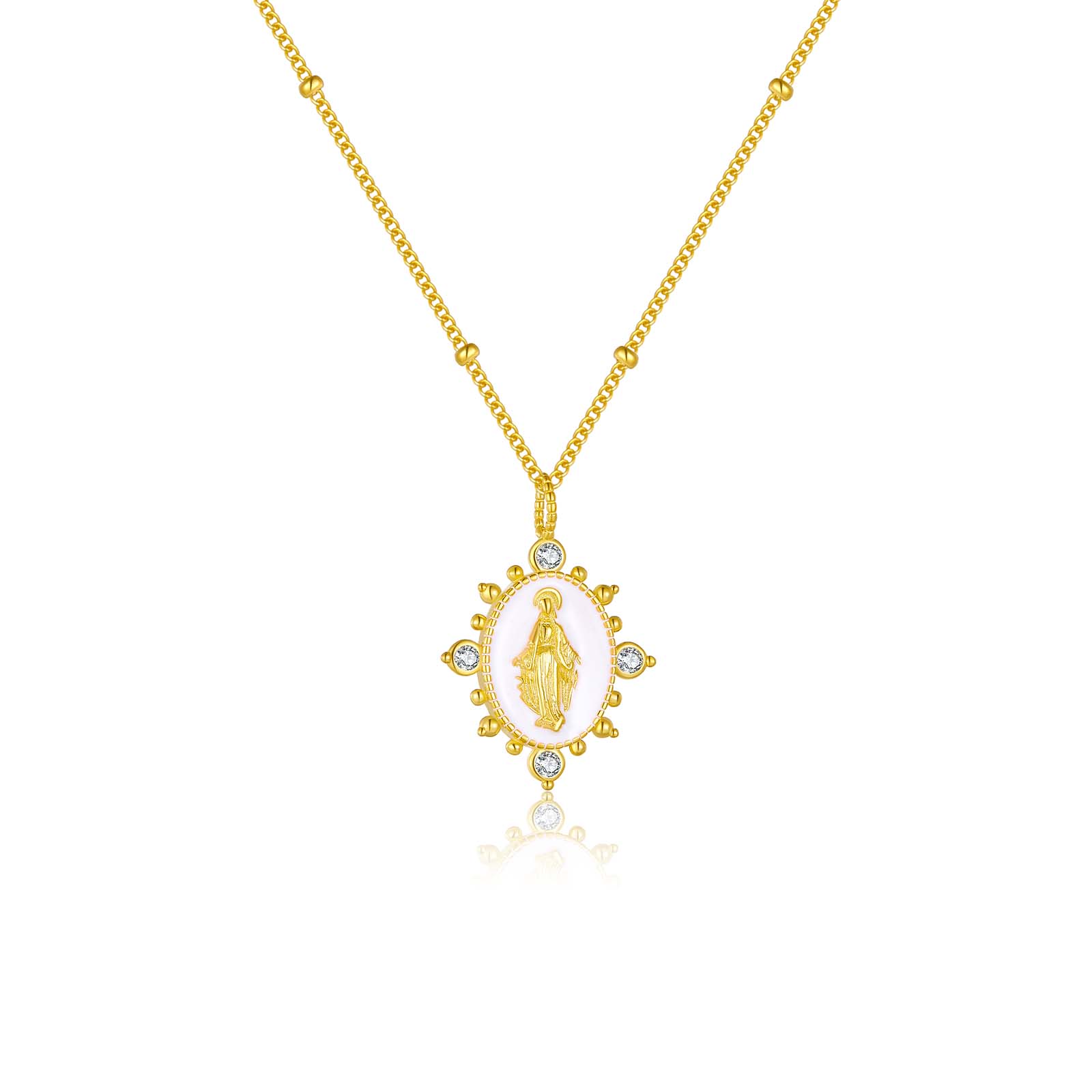 

ANDYWEN, стерлингового серебра 925 пробы, золота, кулон LADY LOURDES с Девой Марией, цепочка с бусинами, длинное ожерелье, 2024, женские ювелирные изделия M