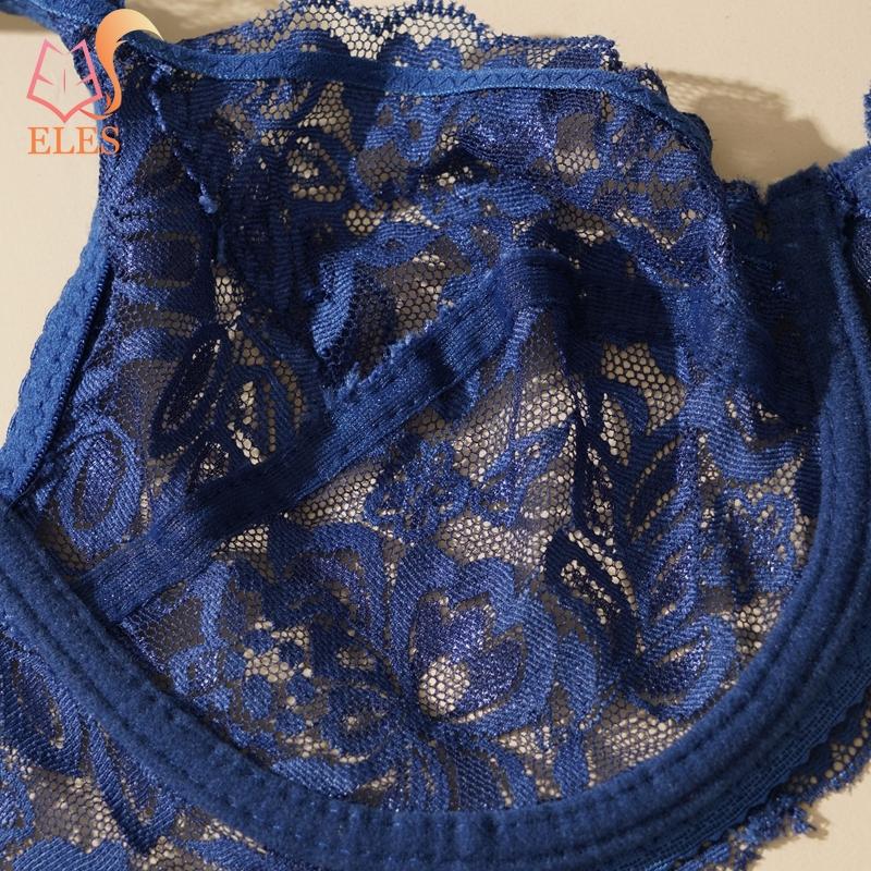 Thin Single-layer Transparent Sexy Bra Full Lace Steel Ring Unlined Bra Fresh Adjustment Plus Size Bra 34-40 Cup BC